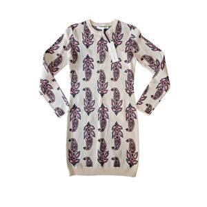 English factory long sleeve fitted sweater dress new womens medium cream pink